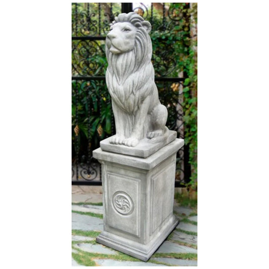 Noble Lion Sculpture on Pedestal 66" H
