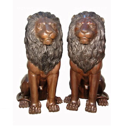 Noble Sitting Set of Lions Statues in Bronze 49 Inches tall