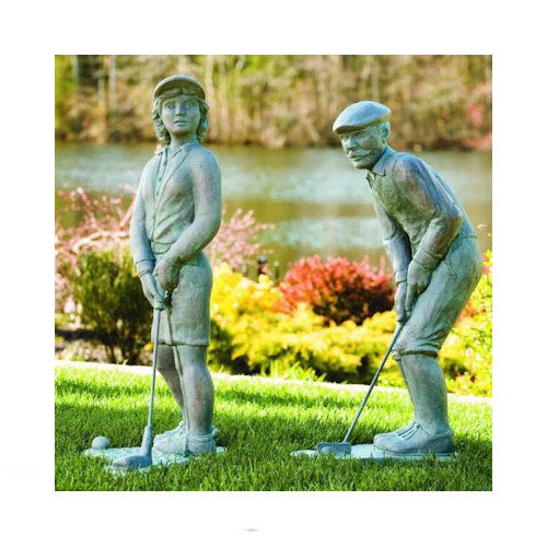 Nostalgic Golfer Set Man & Woman Sculptures Outdoor Statues Made in America