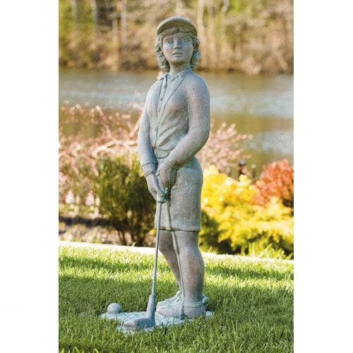 Nostalgic Golfer Woman Garden Sculpture Outdoor Statue Cement Golfing