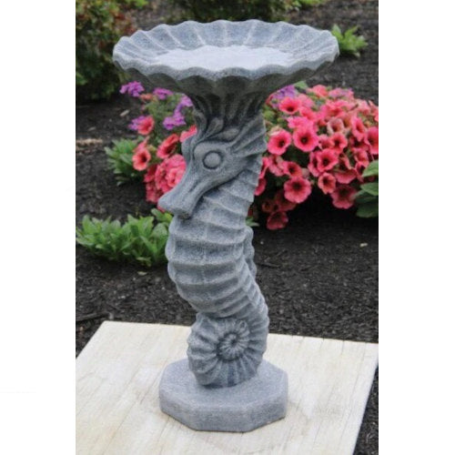 One Piece Seahorse Cement Bird Bath