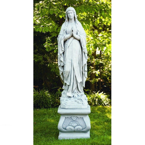 Life- Size Our Lady of Lourdes Garden Sculpture on Pedestal Sculpture Concrete