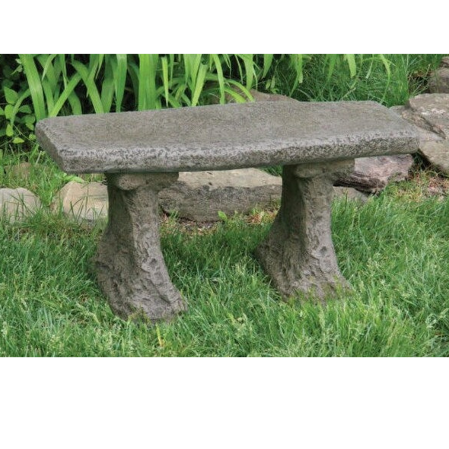 Petite Cement Garden Bench Chiseled Stone Realistic Seating Heavy
