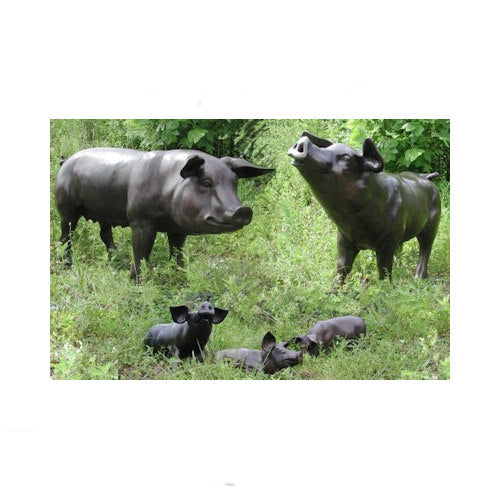 Pig Family Of Five  Bronze Sculptures