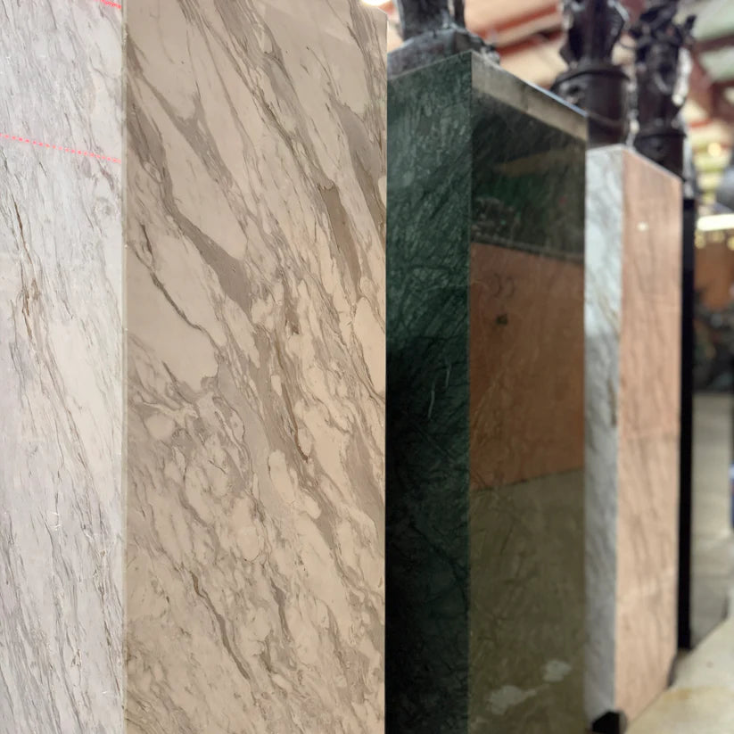 Close up of Colors of marble pedestals different view