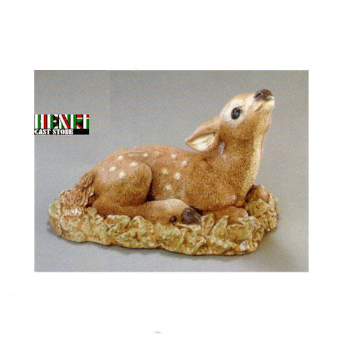 Cement Reclining Fawn Looking Up Deer Statuary by Henri Statue