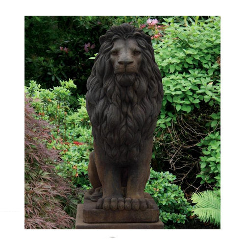 Large Regal Lion Garden Cement Statue Mane Sitting Sculpture Grand Size