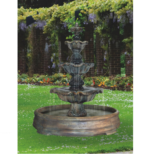 Estate Renaissance Three Tier Fountain in Grand Pool Cast Stone Henri Statuary