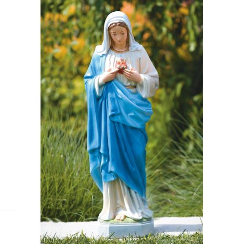 Sacred Heart Of Mary Garden Sculpture touching roses colored statue