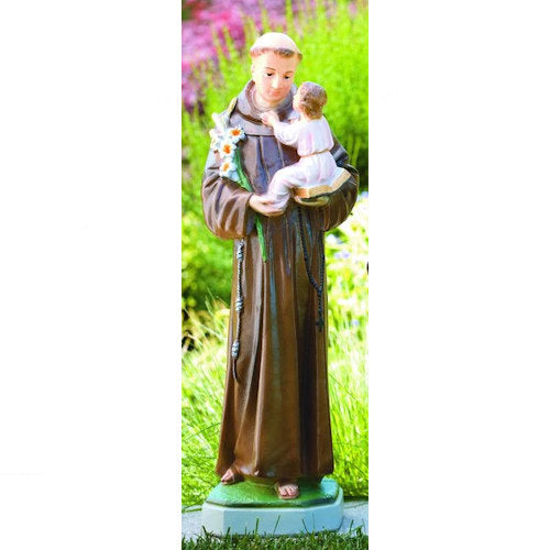 Saint Anthony With Child Sculpture Garden Statue Devotional Figurine with Christ Lilies