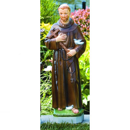 Saint Francis Garden Statue Stone Holding Cross with Dove on arm rosary cement