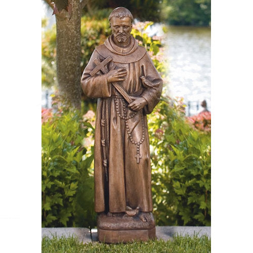 Saint Francis Garden Sculpture Stone 26 inches High with Cross Blessed