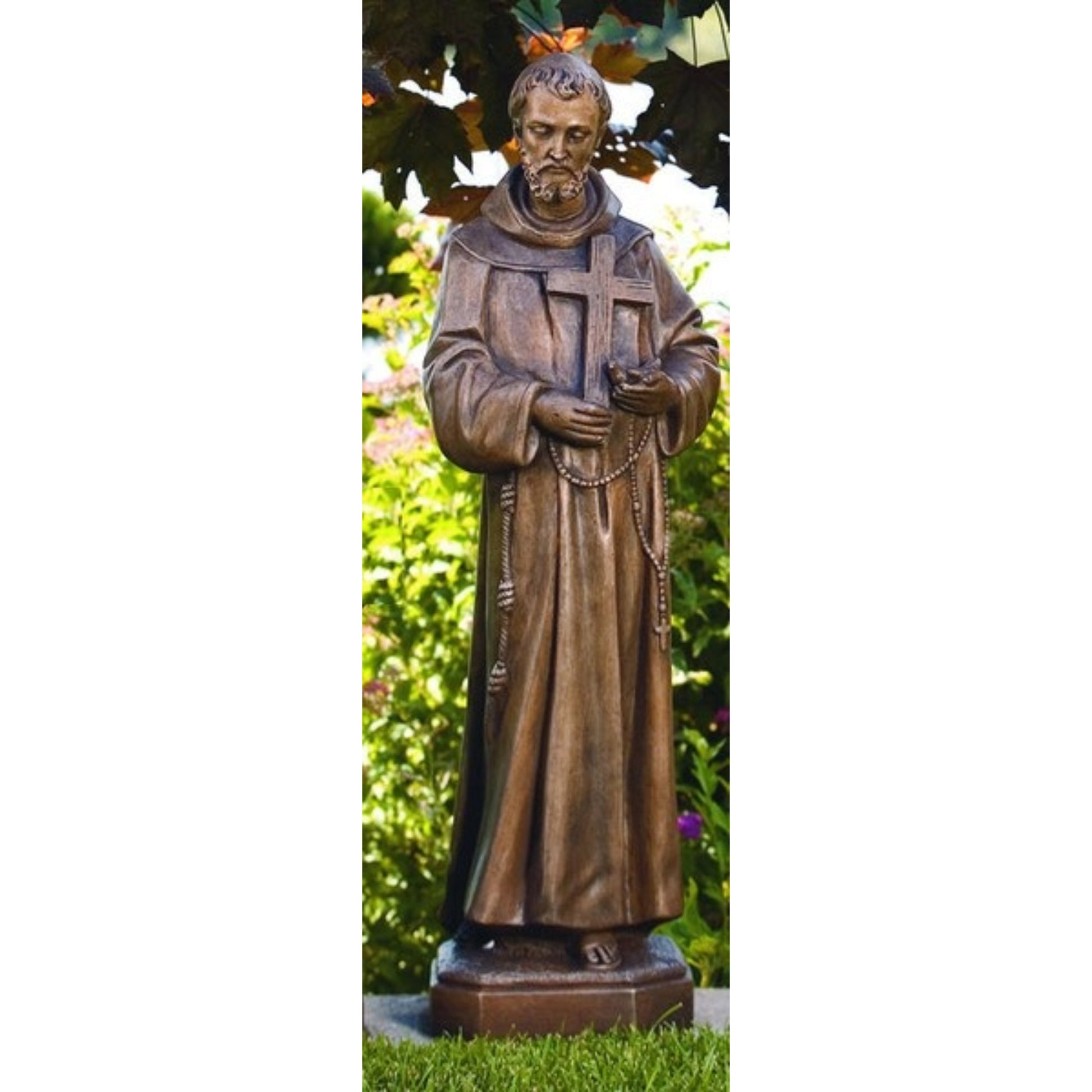 Saint Francis Sculpture Stone Garden Outdoor Large Tall Statues Cross