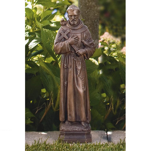 Saint Francis Garden Sculpture Cast Stone Hold Cross in Arms Statue