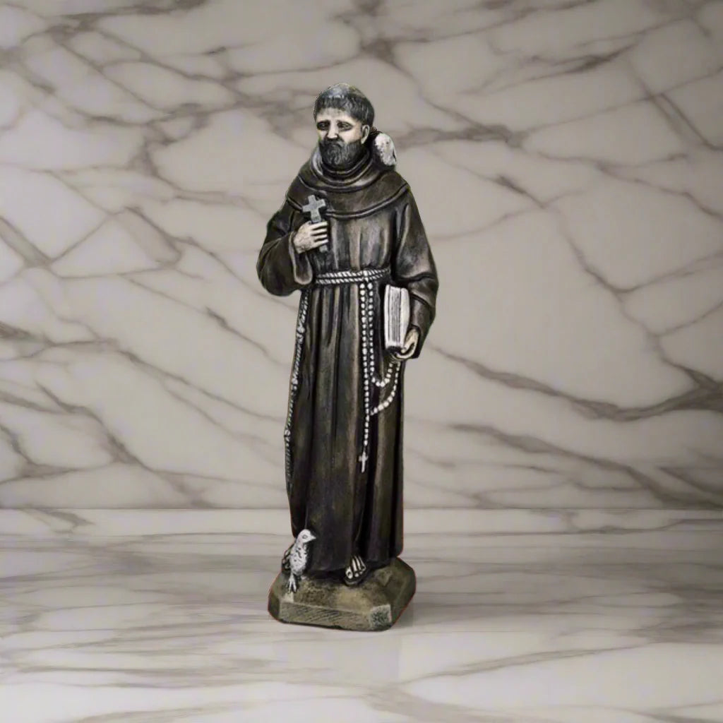 Saint Francis with Bible & Cross Garden Statue 24" High