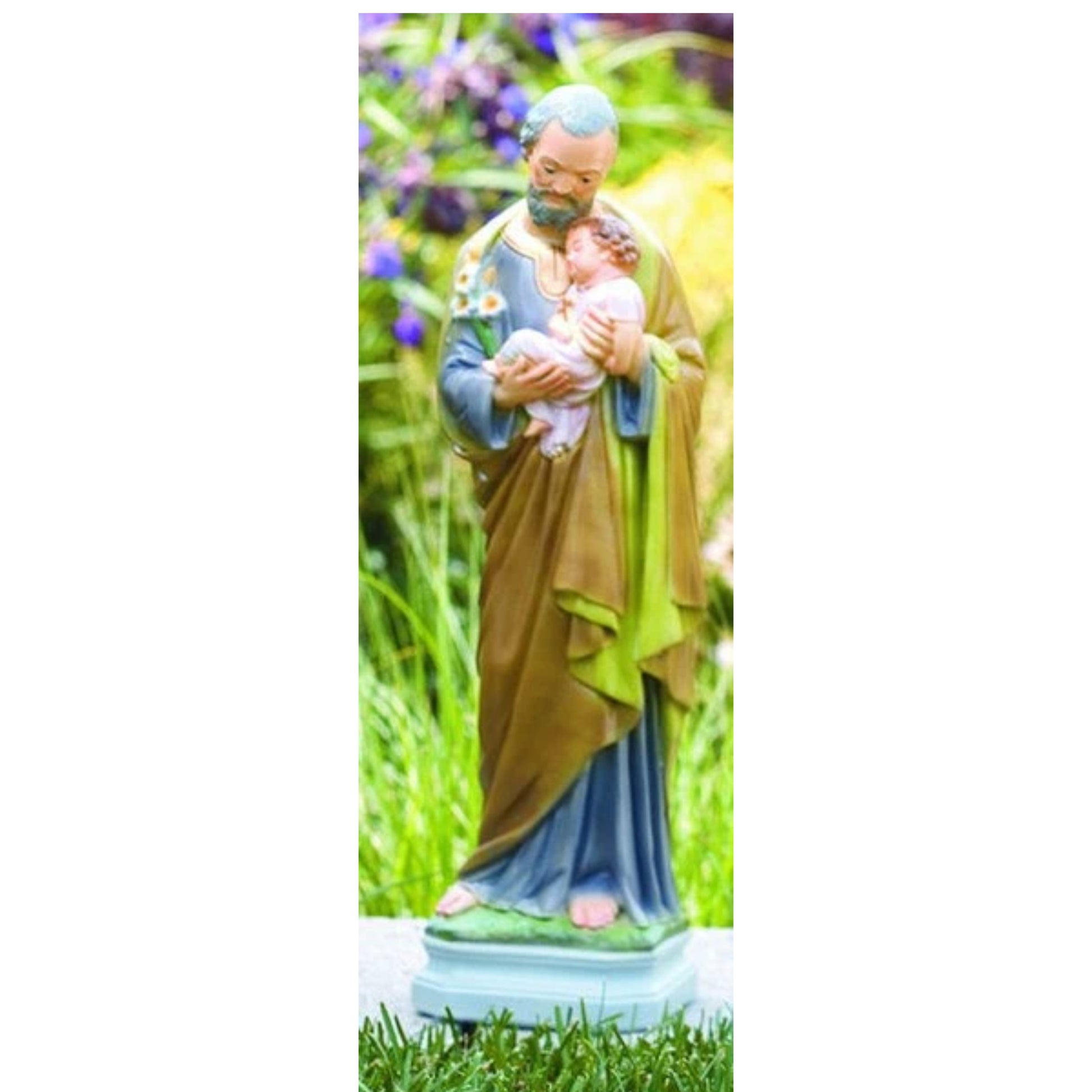 Saint Joseph With Child Statue Cement Garden Traditional Artwork Figure