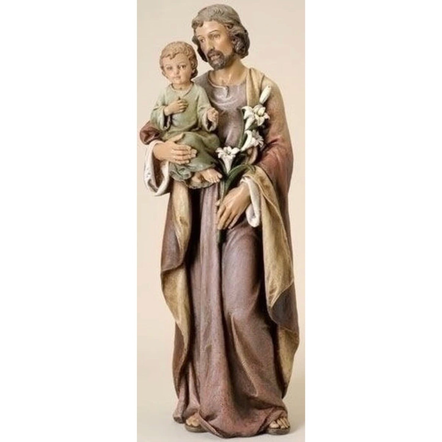 large-scale replica of Saint Joseph child bunch of white lilies statue