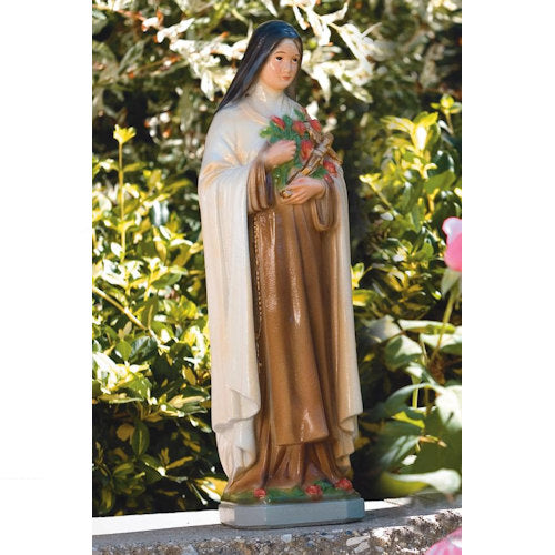 Saint Therese Theresa Garden Statue in Traditionally colored Cross and Roses in  her hands