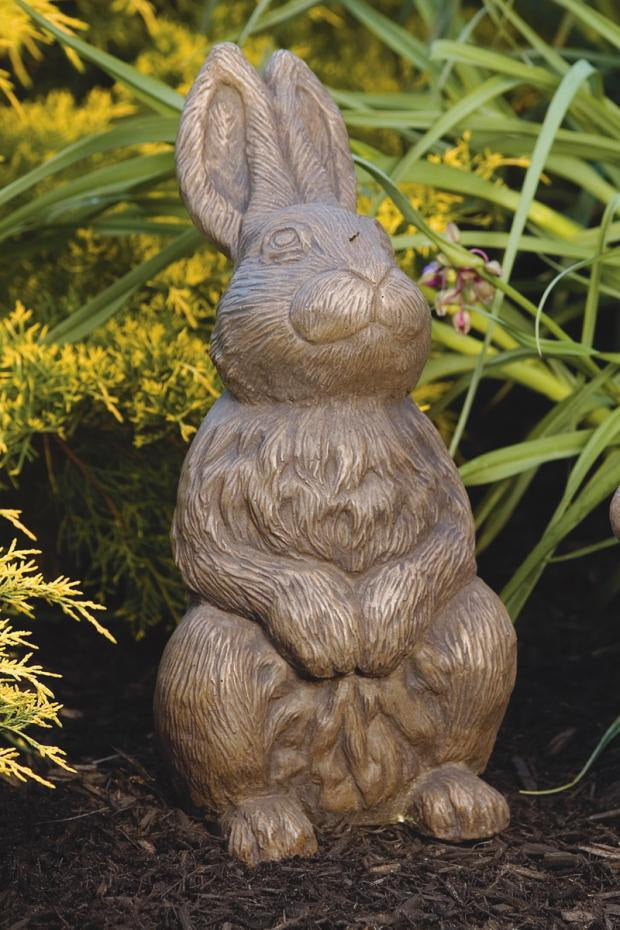 Bunny rabbit statue sitting up with tall ears cast stone garden accent large
