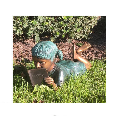 Solitude Girl Reading Book Small Bronze Statue Garden Sculpture