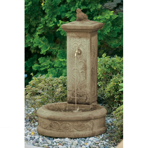 Springtime Spigot Garden Fountain leaf pedestal fraught with flowers