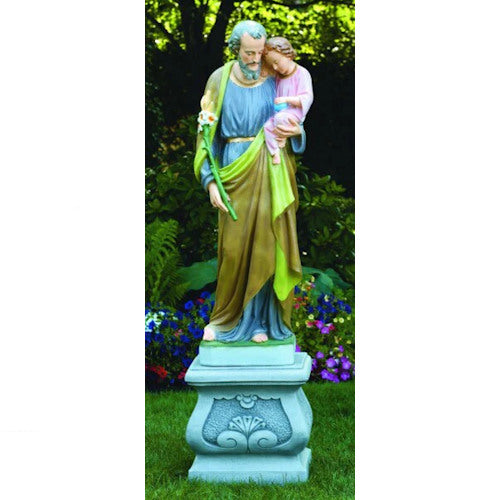St. Joseph Life-Size On Fancy Square Pedestal Statue