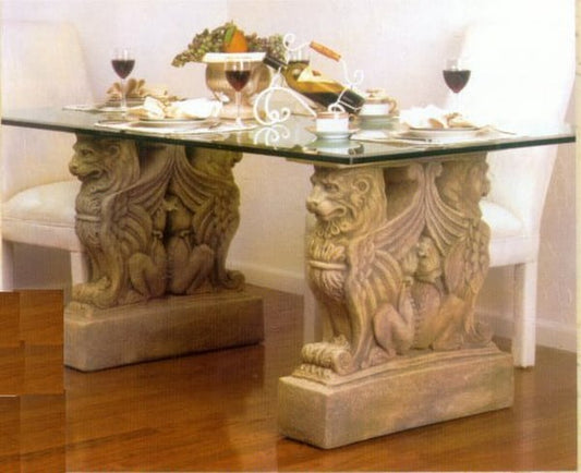 Twin Griffin Lion Dining Table Set Made of Plaster Sculptural Statuary