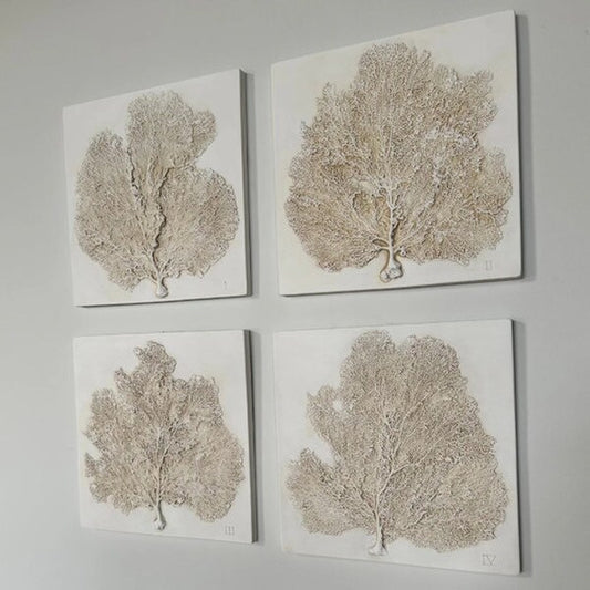 Coastal dΓΒ©cor with the Sea Fan Set of Four Wall Plaques Sculpture Plaster