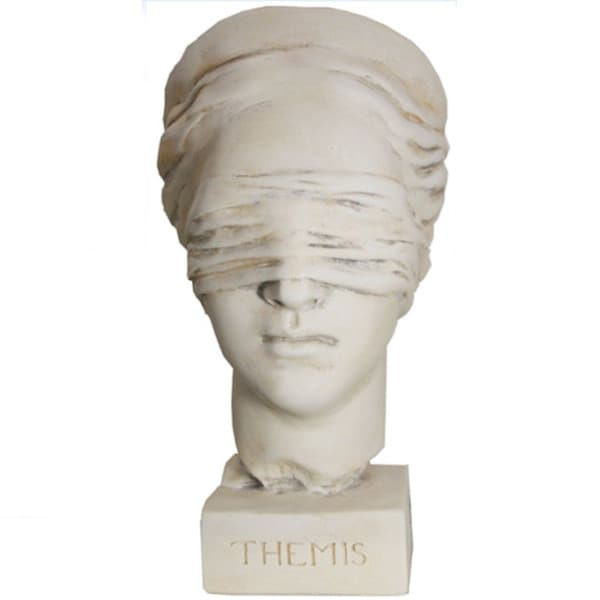 Blind Justice Themis Bust Sculpture Portrait Head on base statue law