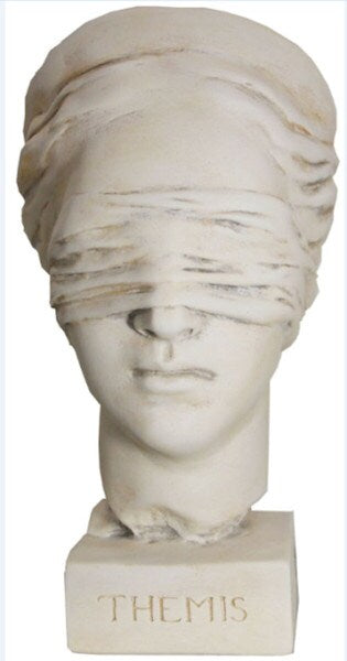 Blind Justice Themis Bust Sculpture Portrait Head on base statue Plaster