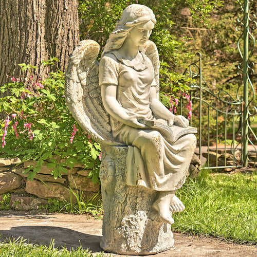 Tall Sitting Angel Statue Reading Book captures a moment of celestial reflection and timeless grace