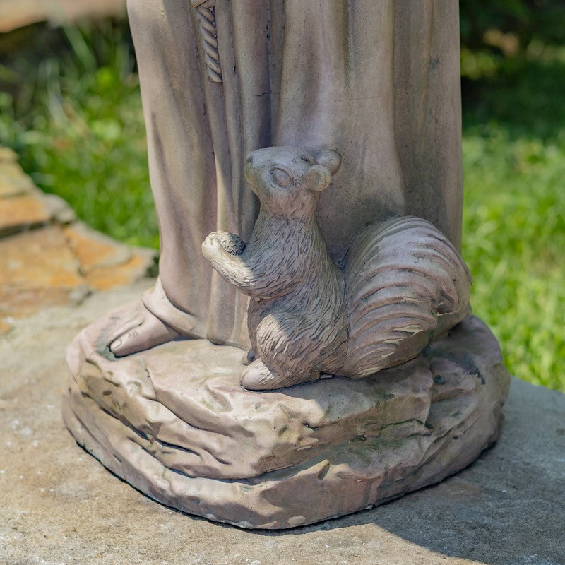 Saint Francis of Assisi Garden Sculpture – Weather-Resistant Antique Grey Squirrel