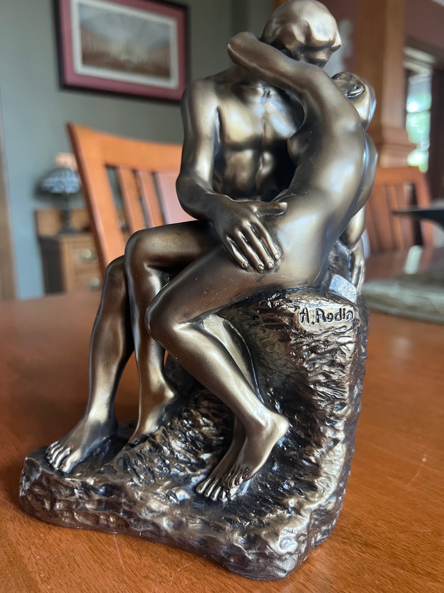 The Kiss by Rodin Sculpture in bronze finish sign by A. Rodin Statue