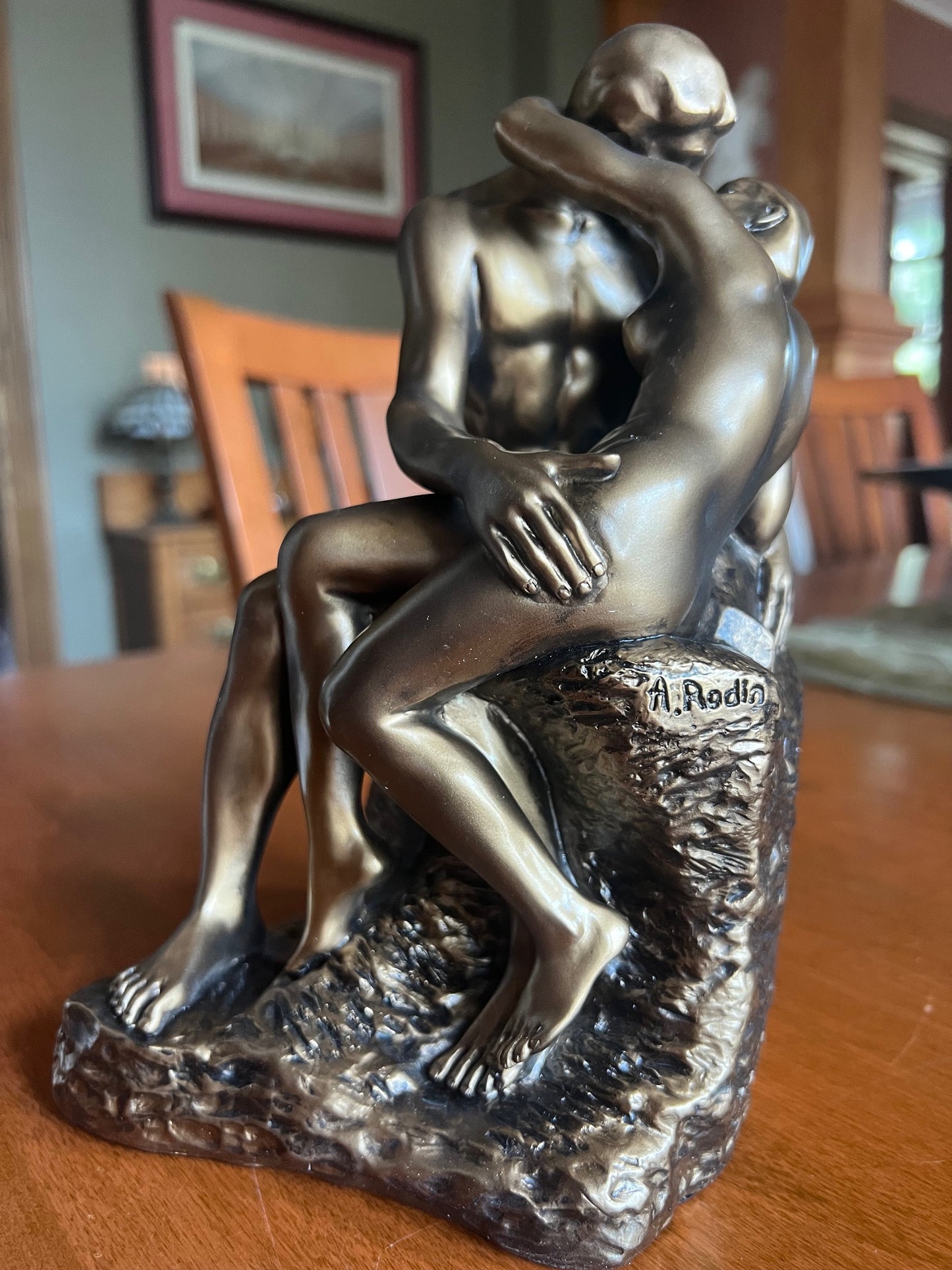 The Kiss by Rodin Sculpture in bronze finish sign by August Rodin Statue