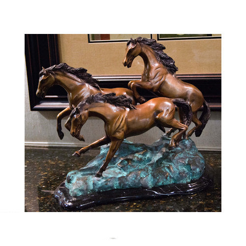 Three Horse Galloping Bronze Sculpture