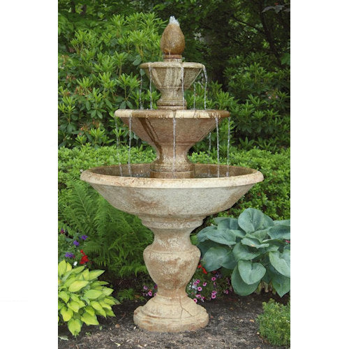 Three Tier Cortona Fountain Garden Pineapple Massarelli Statuary Cast Stone