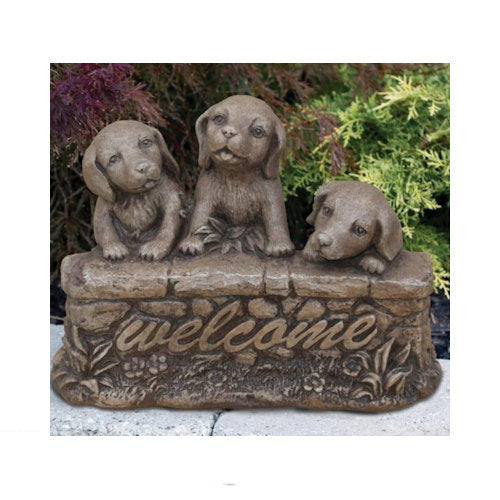 Three Welcome Puppies Garden Sculpture Made in America Statue