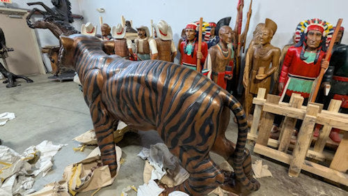 Tiger Bronze Life Size Sculpture 100" Long