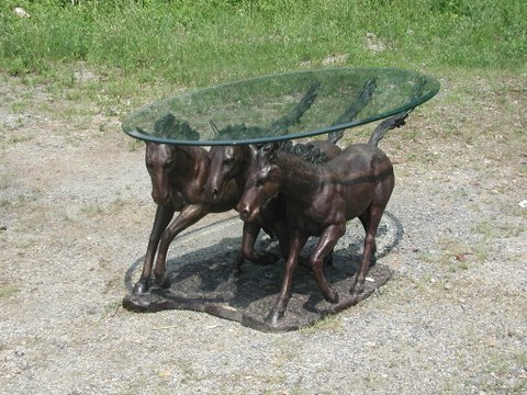 Bronze Table Base - Three Horse Sculpture High End Cocktail End Sculptural Trio of Horses