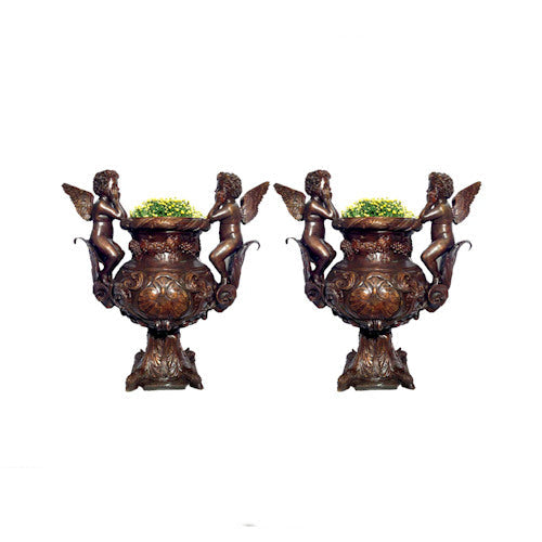 Cupid Urn Set Bronze Statues