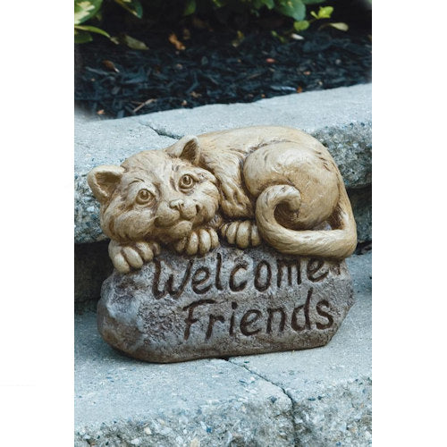 Welcome Friends Felix Cat Sculpture Cement Statue Outdoor Kitty