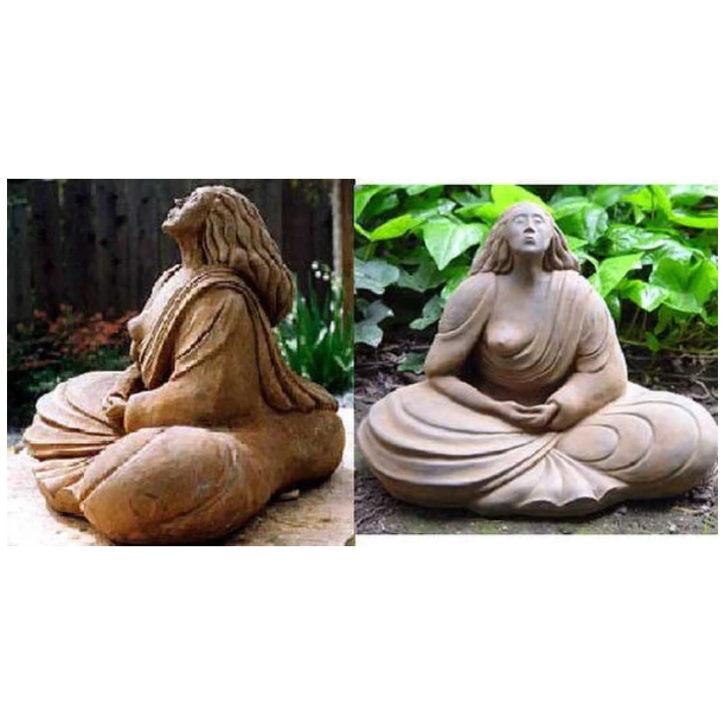 Feminine empowerment sculpture: This small Western Buddha by Sigrid Herr celebrates the sacred beauty of a woman at peace, perfect for enhancing a yoga studio or home altar.
