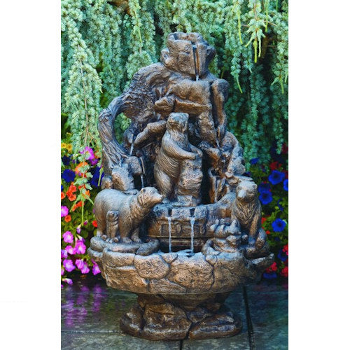 Wildlife Bear Fountain Classical Garden Water Feature Nature Grizzly Cubs Canyon