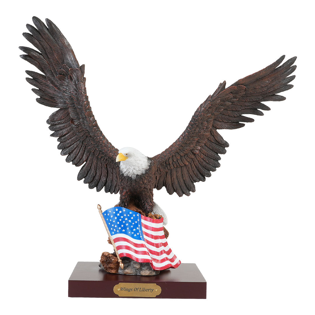 Bald eagle on American flag Wings of Liberty sculpture Awards or Trophy