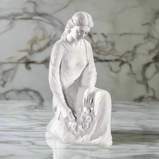Carrara Marble Morning Woman with Roses Made in Italy Sculpture