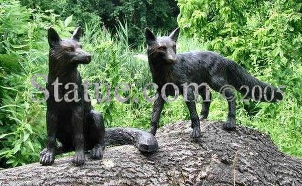 Fox Pair Bronze Sculptures Life Size Statues Realistic Outdoor high end