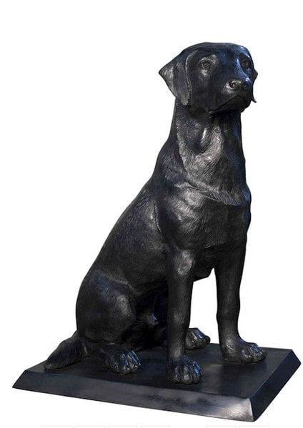 Black Labrador Retriever Bronze Statue with Base