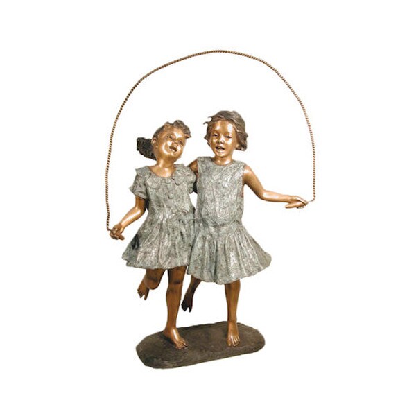 Two Girls Jumping Rope Together Life Size Garden Statue Sculptures