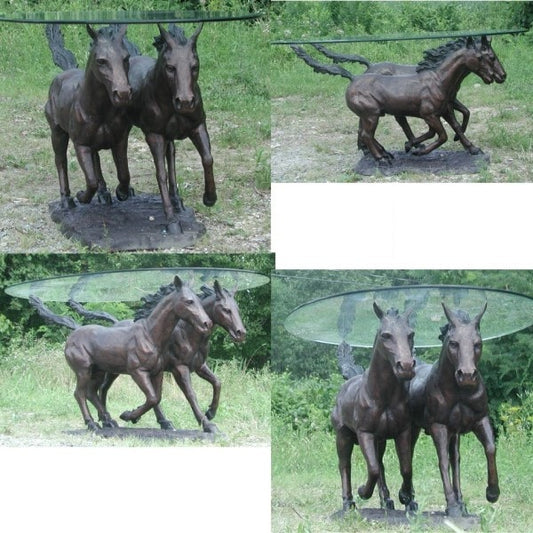 Life Size Bronze Horse Table base - Two Twin Running Horses