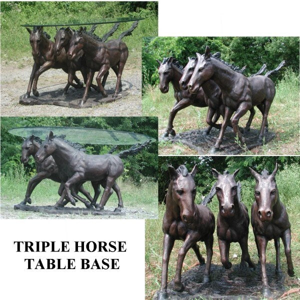 Triple Horse Table Base Equestrian Art Design Trio of horses running